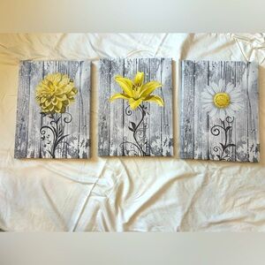 Floral Wall Art Set with Yellow and White Flowers